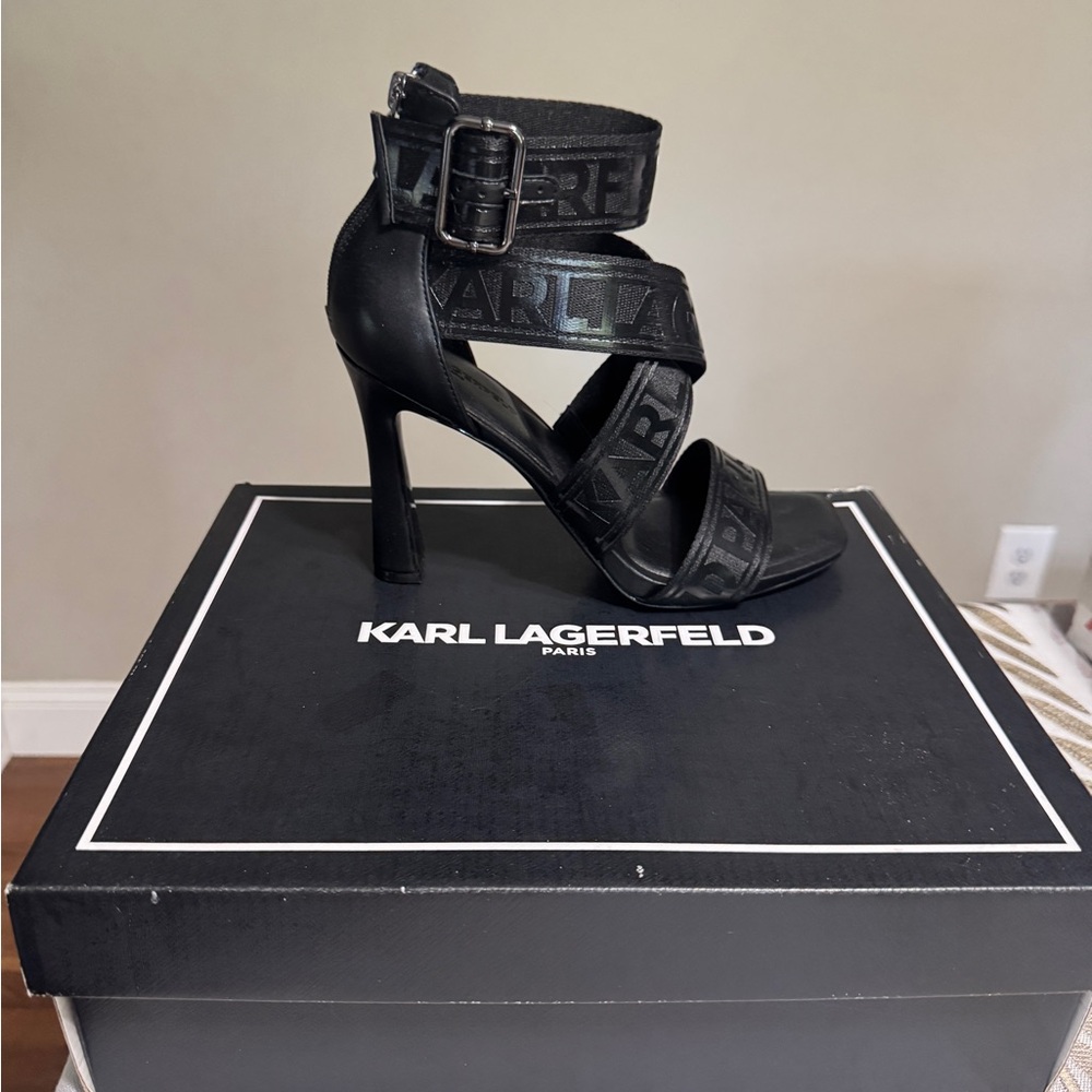 Karl Lagerfeld Paris Careliz Black Buckle Strap Heels